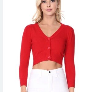 LG New Unworn YeMak Red Retro Cropped 3/4 Sleeve Cardigan ModCloth